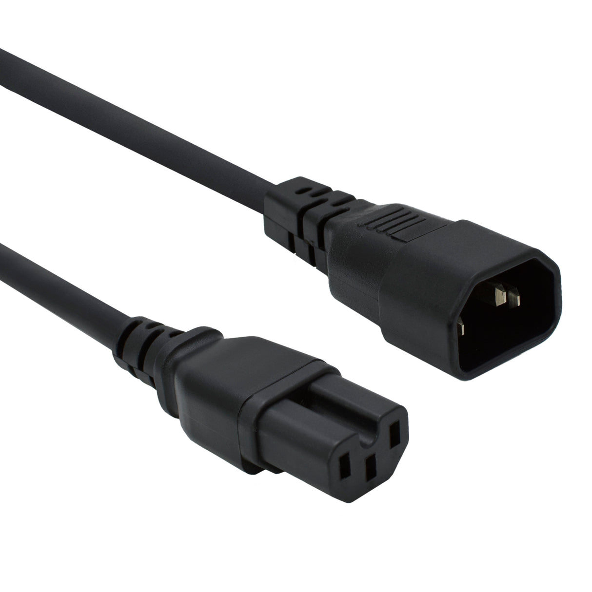 A black power cord with a C14 connector on one end and a C15 connector on the other.