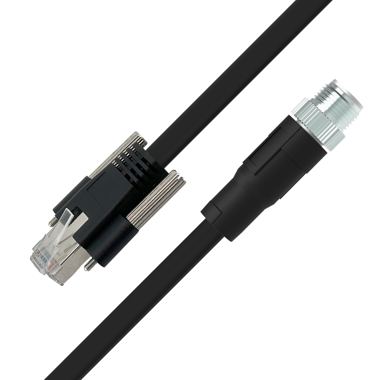 RJ45 with Horizontal Screws to M12 X-Coded Male | PUR Jacket