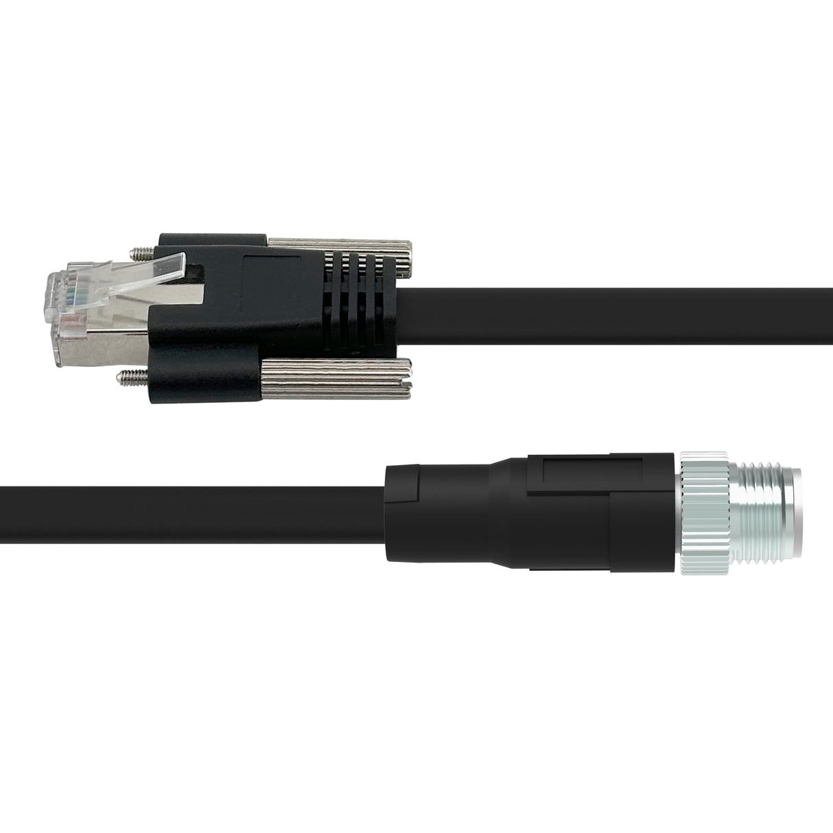 RJ45 with Horizontal Screws to M12 X-Coded Male | PUR Jacket