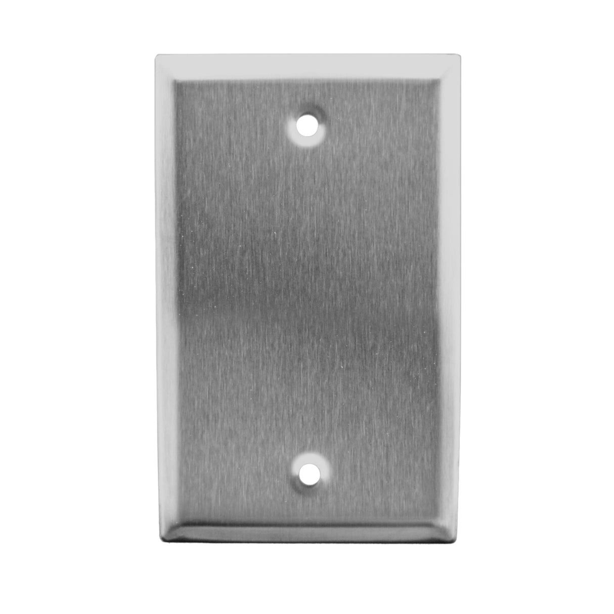 Metallic rectangular plate with two holes on a white background