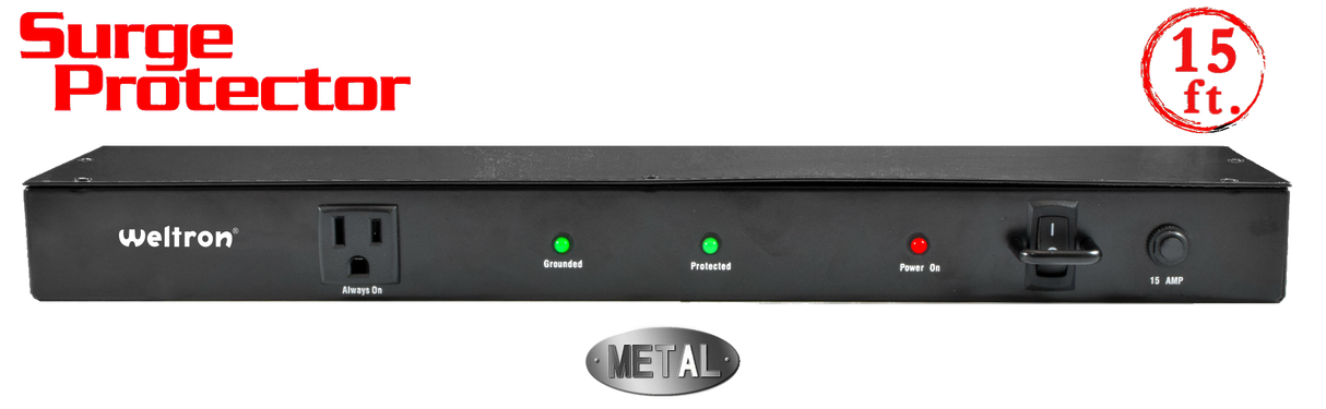 9 Outlet Rack Mountable Surge Protector with 15ft Cord Power Strip