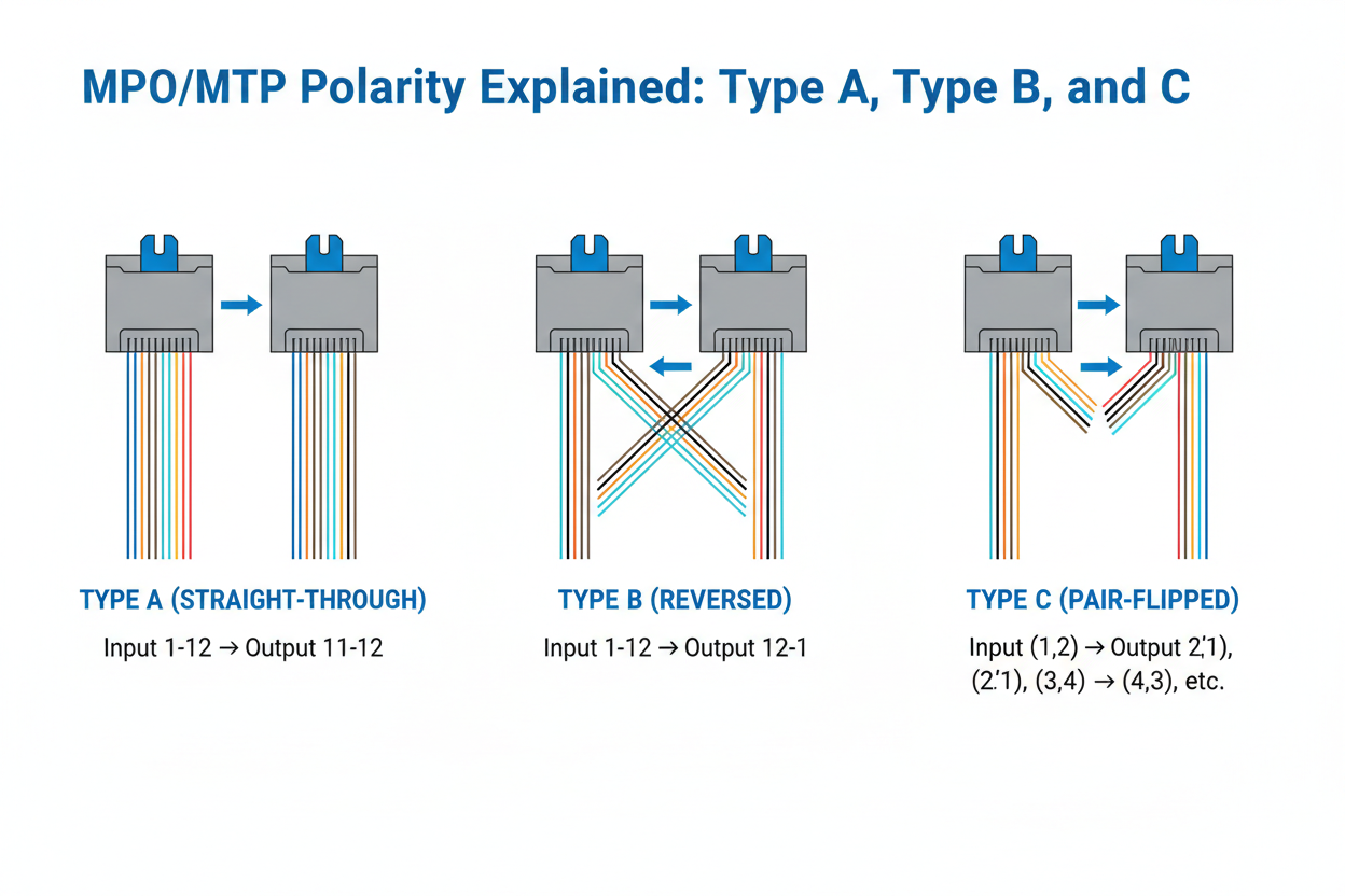 MPO/MTP Polarity Explained: Type A, Type B, and Type C