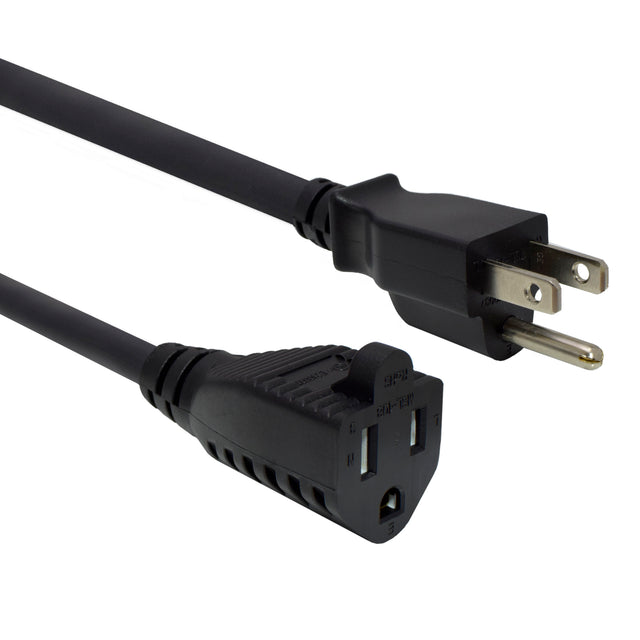 A black power cord with one end having a standard North American plug and the other end a matching socket.