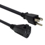 A black power cord with one end having a standard North American plug and the other end a matching socket.