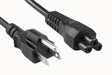 A black power cord with a 5-15P plug on one end and a C5 connector on the other.