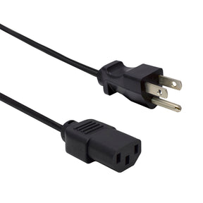 A black power cord with a 5-15P plug on one end and a C13 connector on the other.
