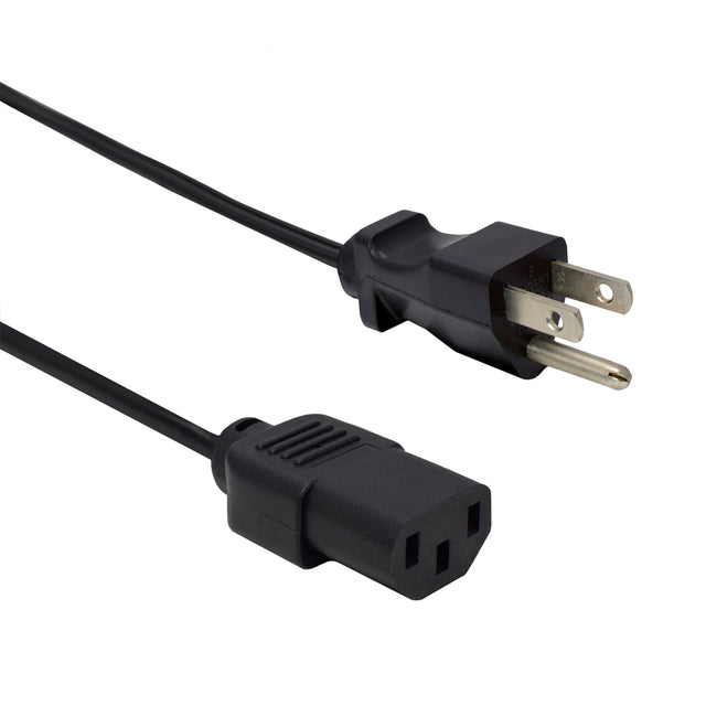 A black power cord with a 5-15P plug on one end and a C13 connector on the other.