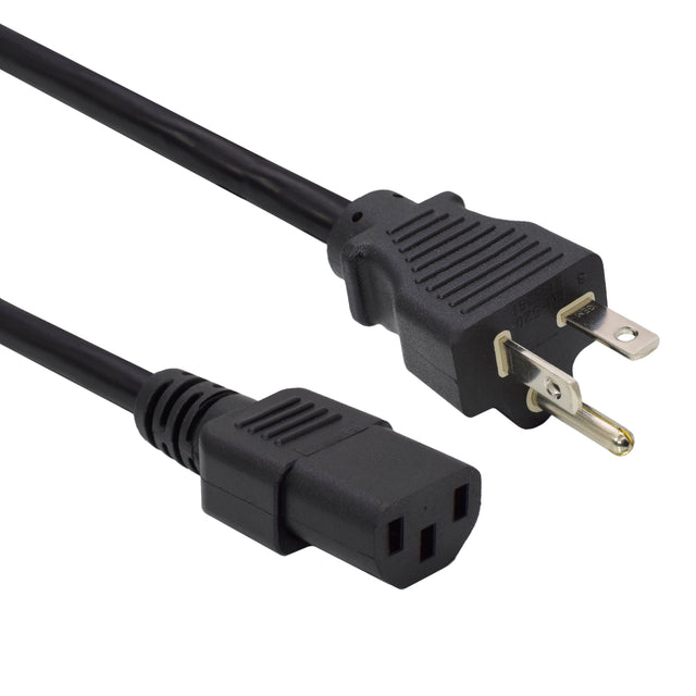 A black power cord with a C13 connector on one end and a 5-20P connector on the other end, both in a vertical orientation.