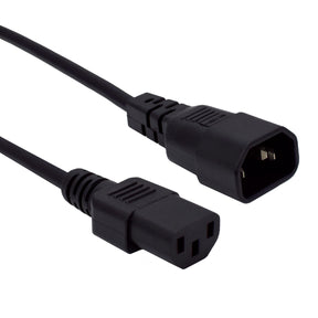 Black power cord with connectors on a white background