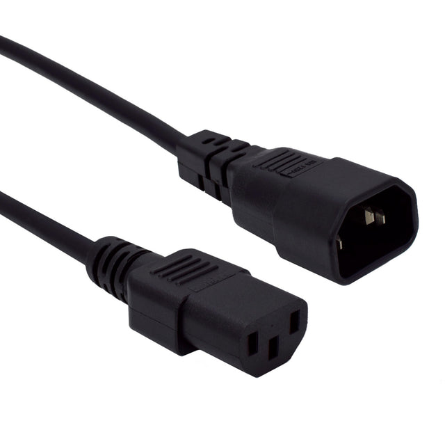 Black power cord with connectors on a white background