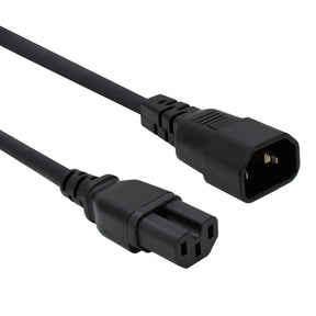 A black power cord with a C14 connector on one end and a C15 connector on the other.