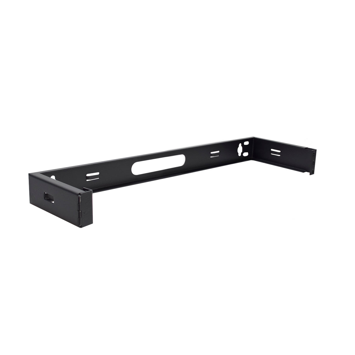 A black 1 RU wall mount bracket with a 5-inch depth, designed for organizing and securing networking equipment in tight spaces.