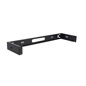 A black 1 RU wall mount bracket with a 5-inch depth, designed for organizing and securing networking equipment in tight spaces.