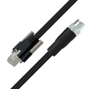 Black Industrial Ethernet cable with connectors on a white background