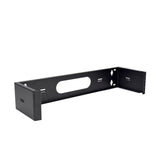 A black 2 RU wall mount bracket with a 5-inch depth, designed for mounting networking equipment, with a hinged door for easy rear access.