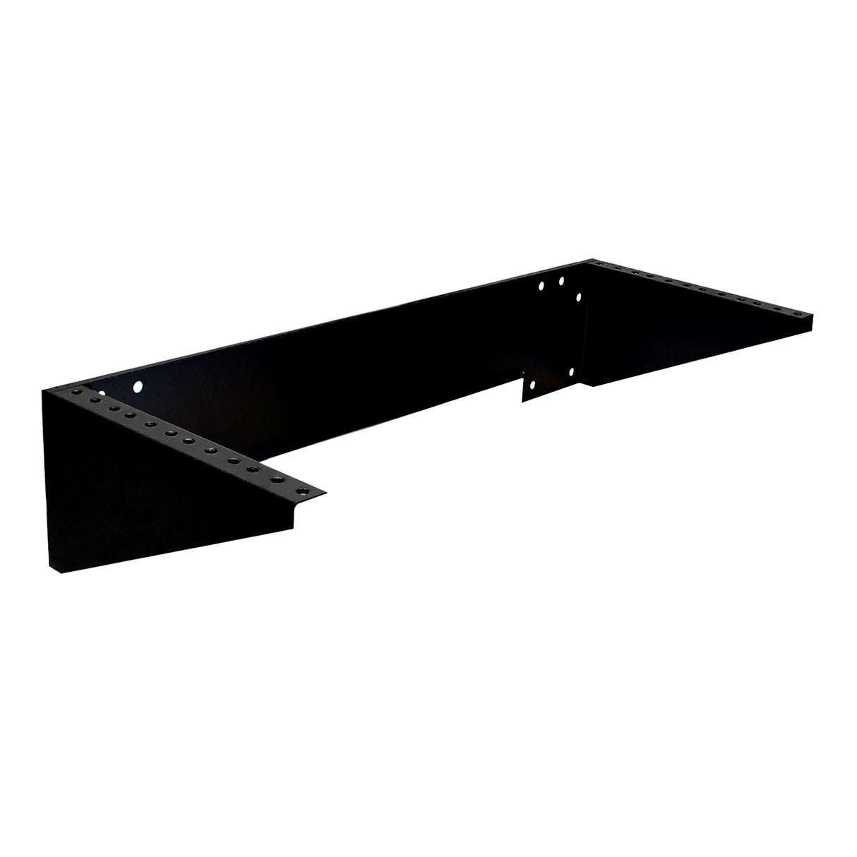 A black 4 RU vertical wall mount bracket for computer racks and enclosures.