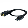 A black Display Port Male to VGA Male cable with golden connectors on both ends.