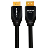 An HDMI cable with one end labeled 'SOURCE' and the other end 'TV', indicating a high-speed active chipset designed for long-distance signal transmission.