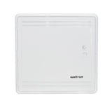 A white 15-inch Multi-Media Structured Wiring Enclosure with a secure door, designed for flush mount installation on walls.