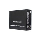 A black SFP Media Converter box with text detailing the product's function and compliance with networking standards.