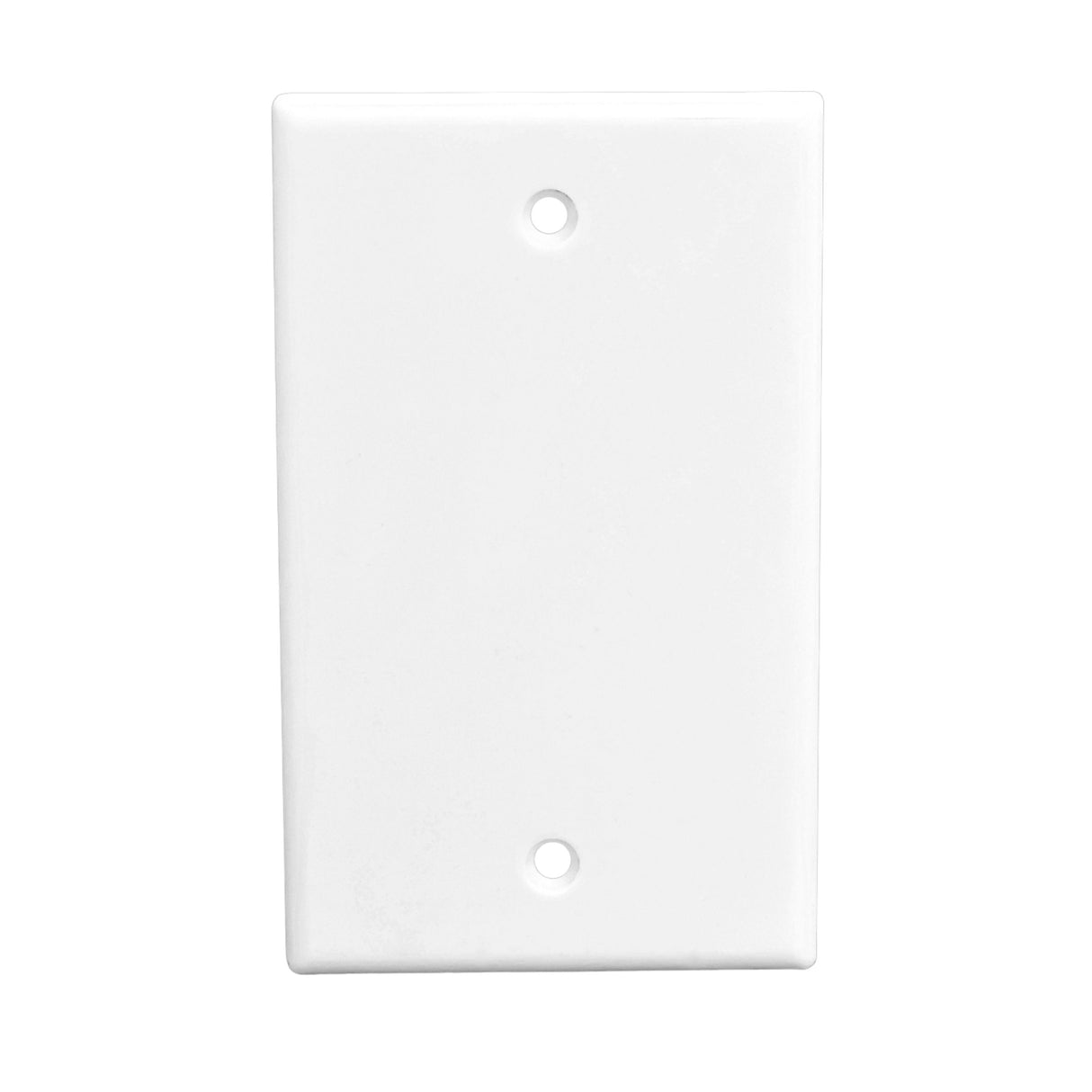 White wall plate with two holes on a white background