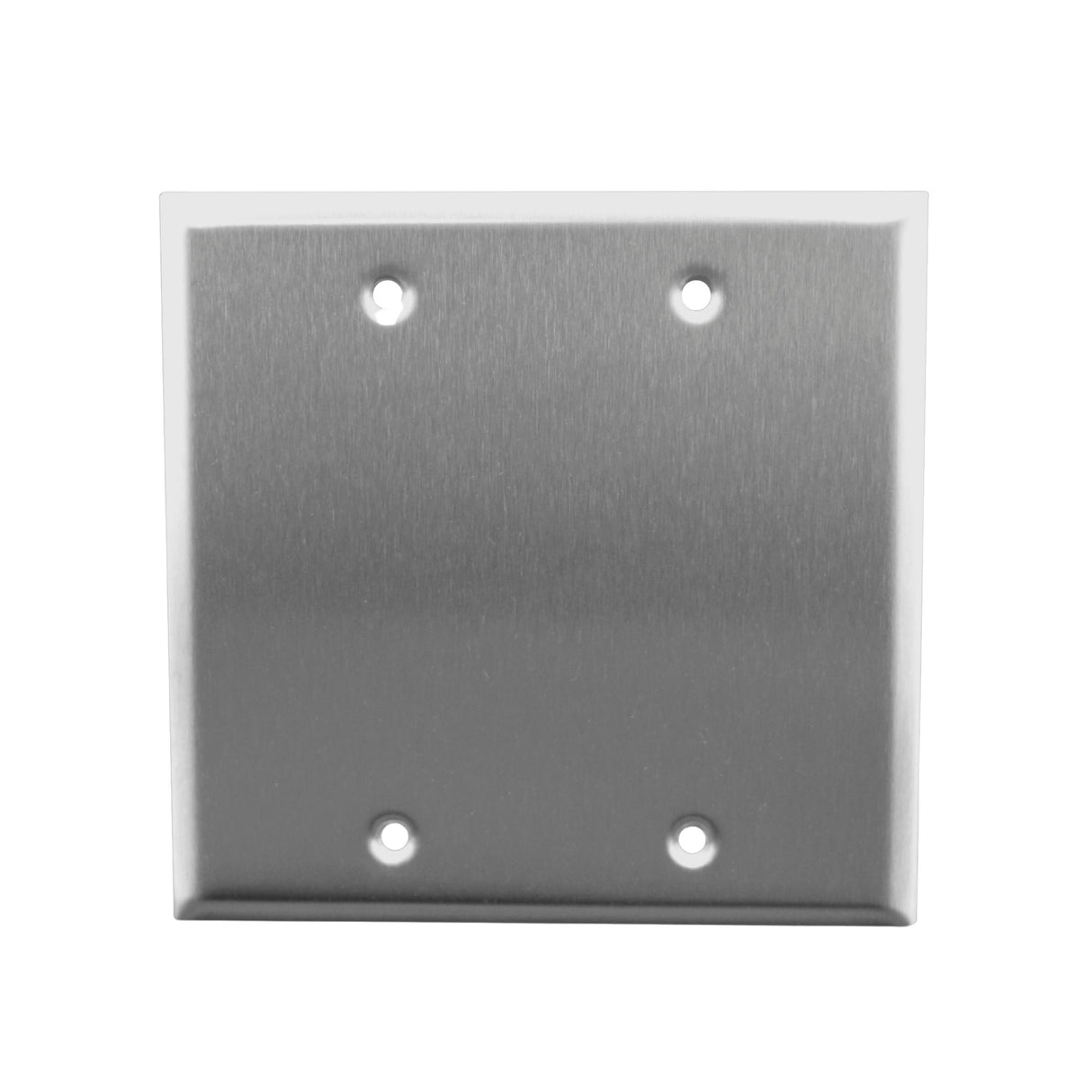 Metallic square wall plate with four holes on a white background