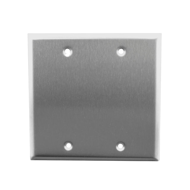 Metallic square wall plate with four holes on a white background