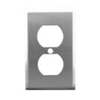 Metallic wall outlet cover with two sockets on a white background