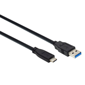 A black USB 3.0 A male to USB-C 3.1 cable with connectors on both ends.