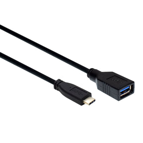 A black USB-C male to USB-A female extension cable.