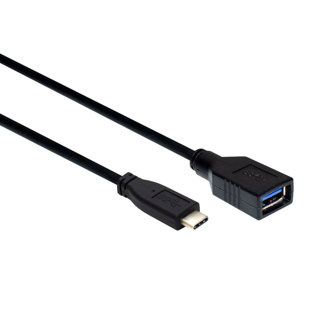 A black USB-C male to USB-A female extension cable.