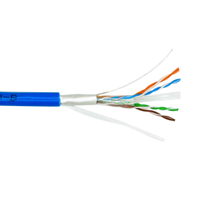 Category 6A cable with blue jacket and multicolored inner wires 