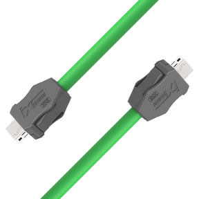 Green ix ethernet cable with gray connectors on a white background
